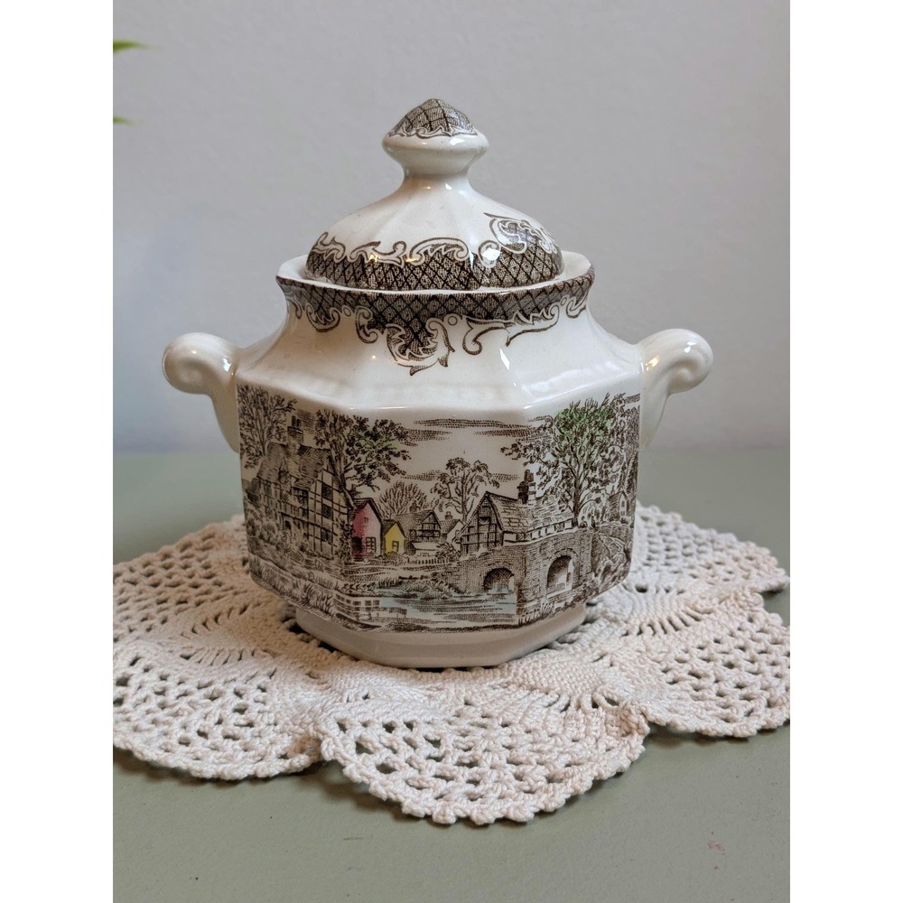 Vintage Kensington Ironstone Sugar Bowl with Lid, Shakespeare's Sonnets Spring
